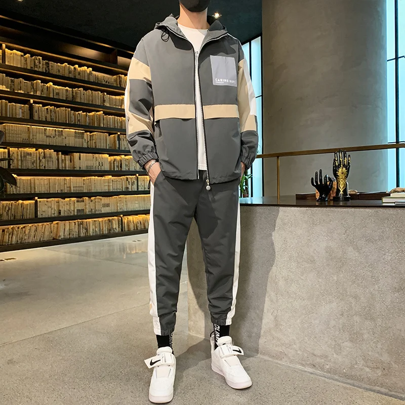 Fashion Autumn Spring Sporting Suit Sweatshirt+ Sweatpants Mens Clothing 2 Pieces Sets Slim Tracksuit Brand New Men Sets