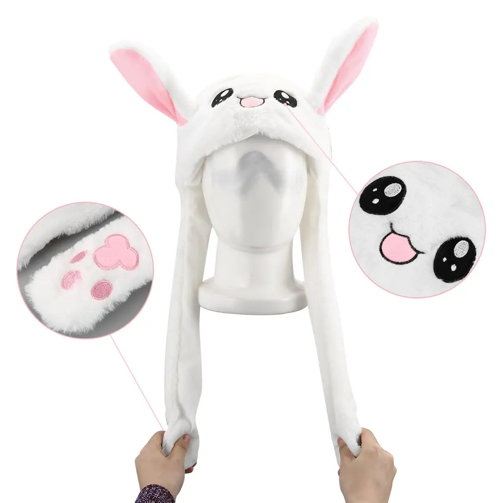 Детский миленький плюшевый кролик, шапка с заячьими ушками, можно перемещать, подушка безопасности, шапка, игрушка, подарок для детей, девушки, женские аксессуары