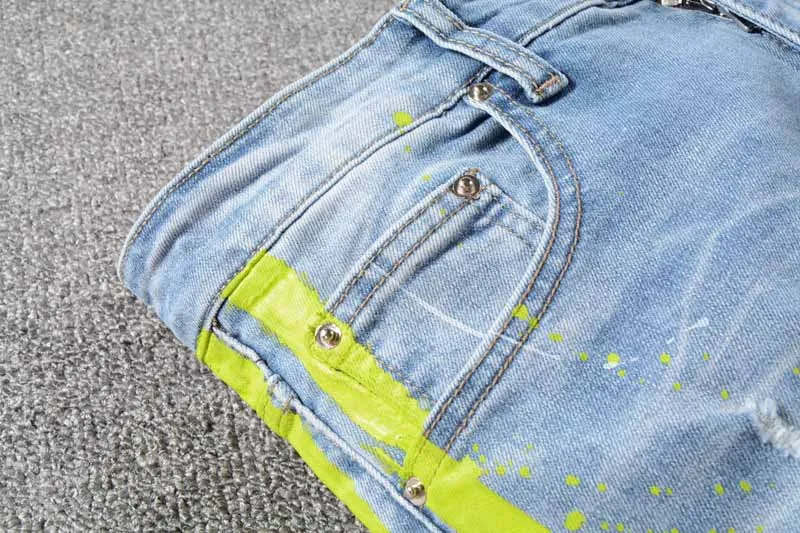 KIOVNO High Street Men's Ripped Destroyed Jean Pants Neon Yellow Color Patchwork Denim Trousers For Male Size 28-40   (9)