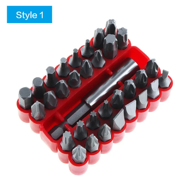 33pcs/lot Screwdriver Bit Set Hand Tool Kit with Hexagonal Torx Hex Pozidriv Slotted Phillips Special Screw Driver Drill Bits Style 1-Solid Bits