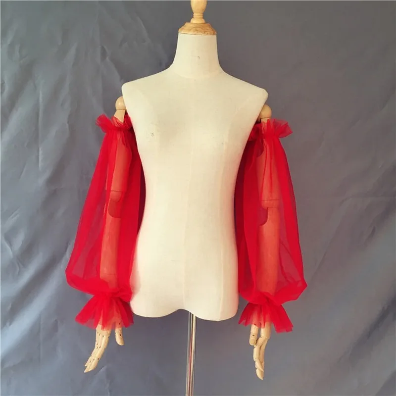 Bridal Mesh Decoration Gloves Elbow Loose Style Horn Sleeve Perspective Wedding Accessories Bride Gloves Red wedding dress gloves,wedding sleeve accessories