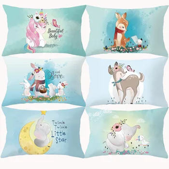 

Cartoon Animal Pillow Cover Cushion Cover Funny Rabbit Deer Elephant Children Kids Room Decor Decorative Throw Pillows for Couch