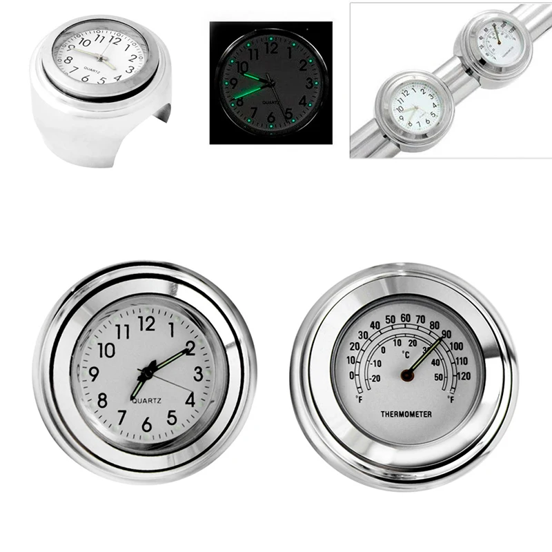 7/8" 1" Handlebar Motorcycle Dial Clock Thermometer New H4GC