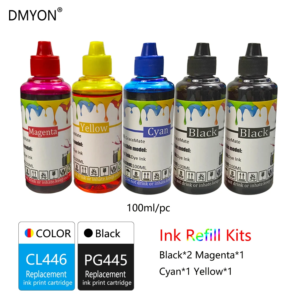 DMYON PG445 CL446 принтер чернила заправка бутылки совместимый для Canon для PIXMA MX494 MG2944 IP2840 MG2440 MG2540 струйных принтеров - Цвет: 1 Set and 1 Black