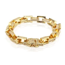 Хип-хоп микро проложили кубический цирконий лед из CZ браслеты Геометрические Квадратные полые звенья цепи для мужчин и женщин хип-хоп рэппер ювелирные изделия