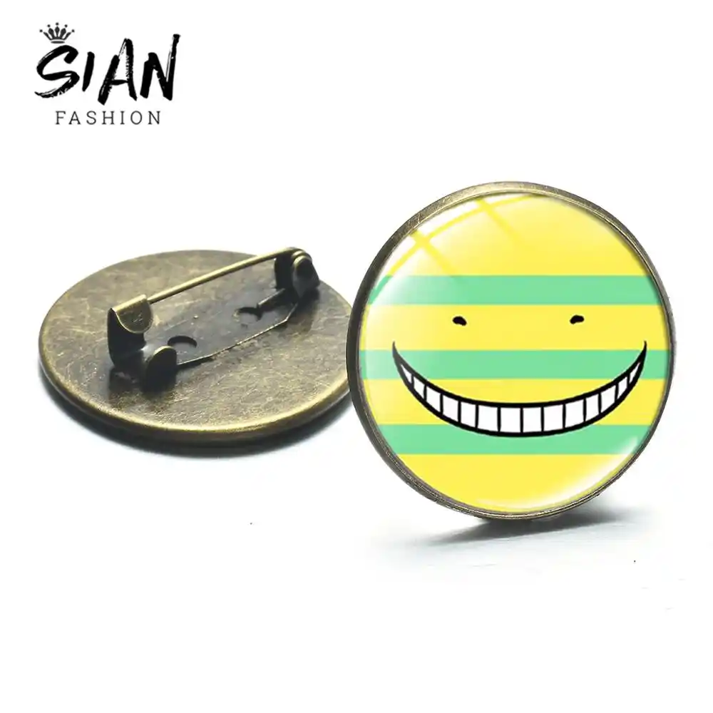 シャン笑顔の顔漫画ブローチ暗殺教室akabane Karuma Shiotaラウンドブロンズシルバーカラーのブローチアニメ愛好家ピン ブローチ Aliexpress