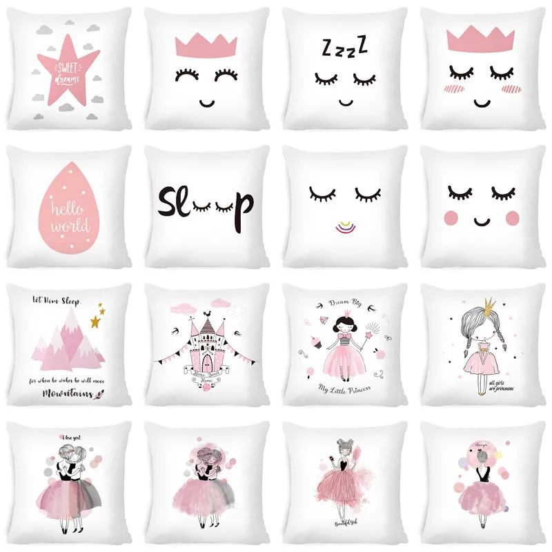 1Pcs Girl Little Princess Polyester Cushion Cover 45*45cm Decorative Pillows Home Sofa Bed Decoration Pillowcover Pink | Дом и сад