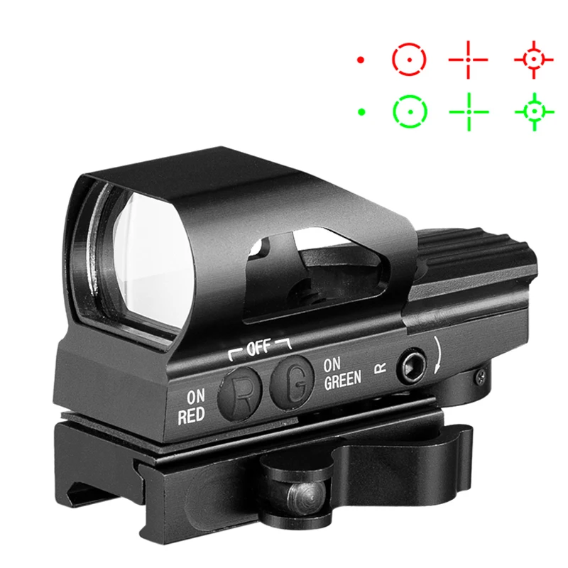 

4 Reticles Adjustable Reflex Red/Green Dot Open Sight Hunting Optics 1x33mm Holographic Rifle Scope with Quick QD Weaver 20mm