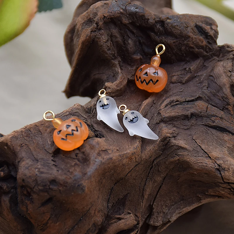 10Pcs Cute White Ghost Orange Pumpkin Head Charms For DIY Making Earrings Bracelet Jewelry Accessories Halloween | Украшения и