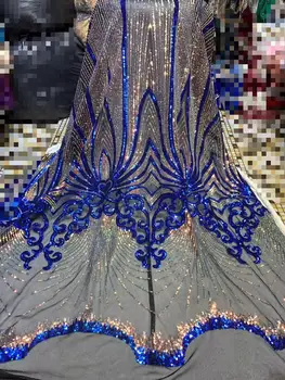 

3D Flowers Latest sequins African Cord Lace Fabrics High Quality Royal Blue Nigerian Lace Fabric For Wedding African Lace Fabric