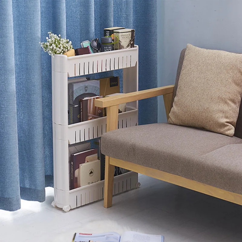 New-Gap Storage Shelf For Kitchen Storage Skating Movable Plastic Bathroom Shelf Save Space 3 layers High Quality(gray