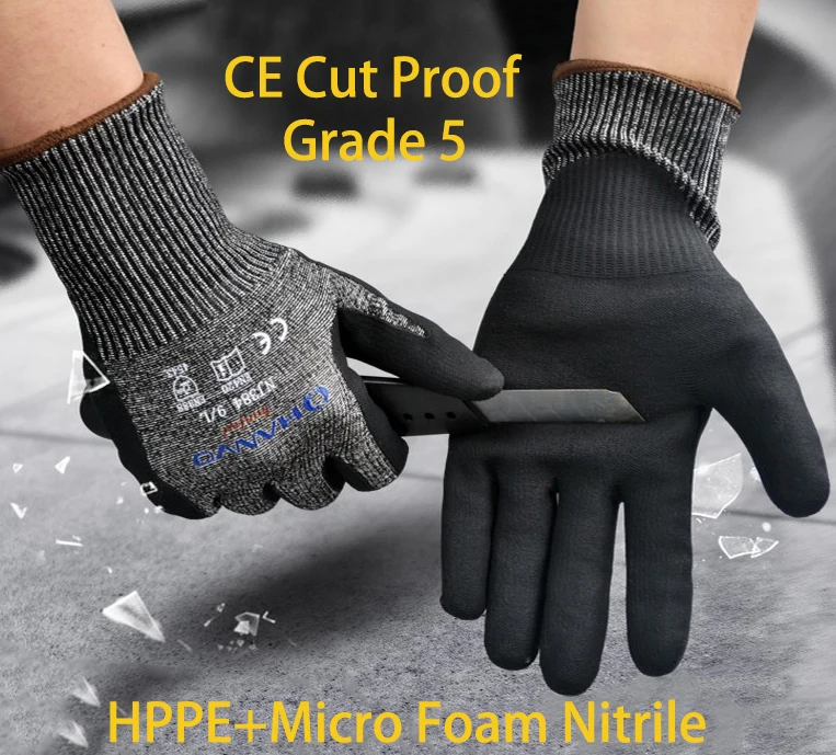 

ANSI A4 Anti Cut Resistant Work Glove HPPE Micro Foam Nitrile Maxi High Flex Proof Glass Handling Butcher Safety Gloves