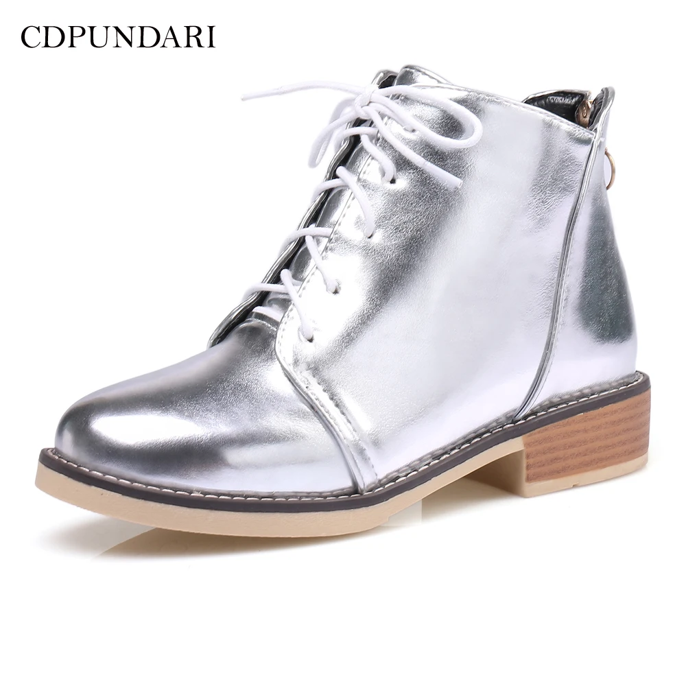 CDPUNDARI/женские ботильоны золотого и серебряного цвета; зимние ботинки на низком каблуке; женские ботинки на платформе