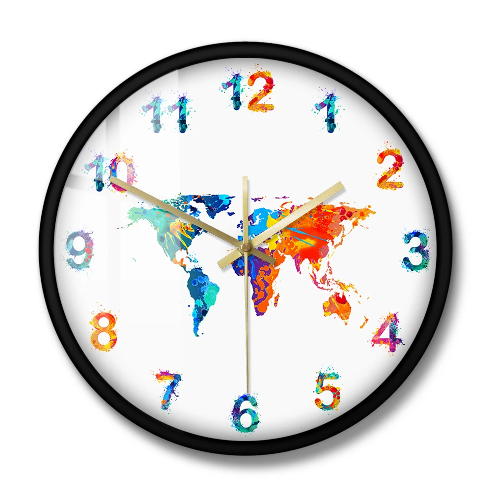 30 x 30cm World Map Print Round Decorative Wall Clock 