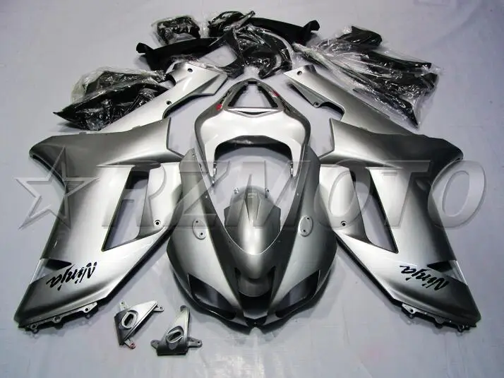 ABS Полный комплект обтекателя, пригодный для Kawasaki ZX6R 2007 2008 Обтекатели ZX-6R 07 08 Ninja 636 серебряный комплект кузова