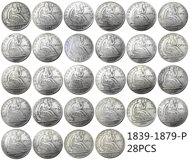 США полный комплект (1839-1879 ) 28 шт. свобода сидя половина доллара Посеребренная