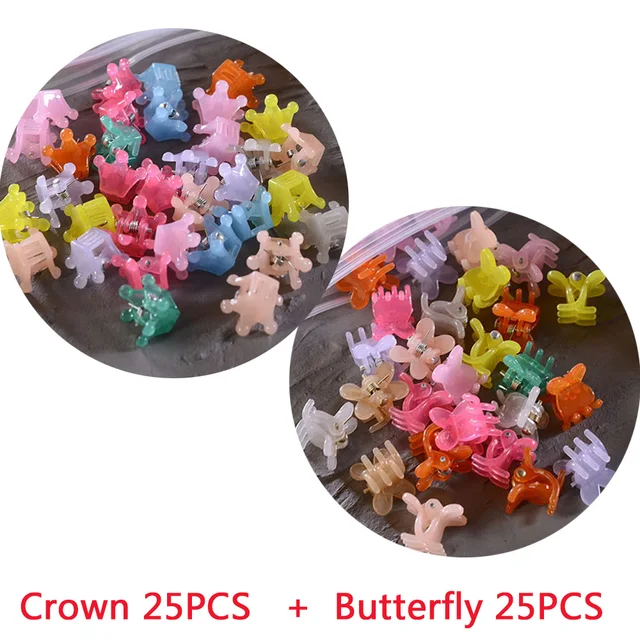 50PCS/Set Small Hair Crabs For Girls Acrylic Cute Candy Color Flower Star Hair Clip Clamp Children Mini Hairpin Hair Accessories CrownButterfly50PCS