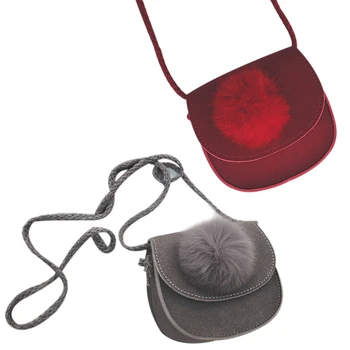 

JHD-2 Pcs New Children Girls Cute Hairball Leather Messenger Bag Handbag Shoulder Bag for Baby Girls Mini Crossbody Bag (Gray &