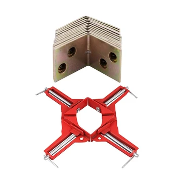 

12Pcs Metal Shelf 90 Degree Right Angle Bracket Brass Tone & 2Pcs Corner Clamps 3Inch 90 Degree Right Angle Clamp