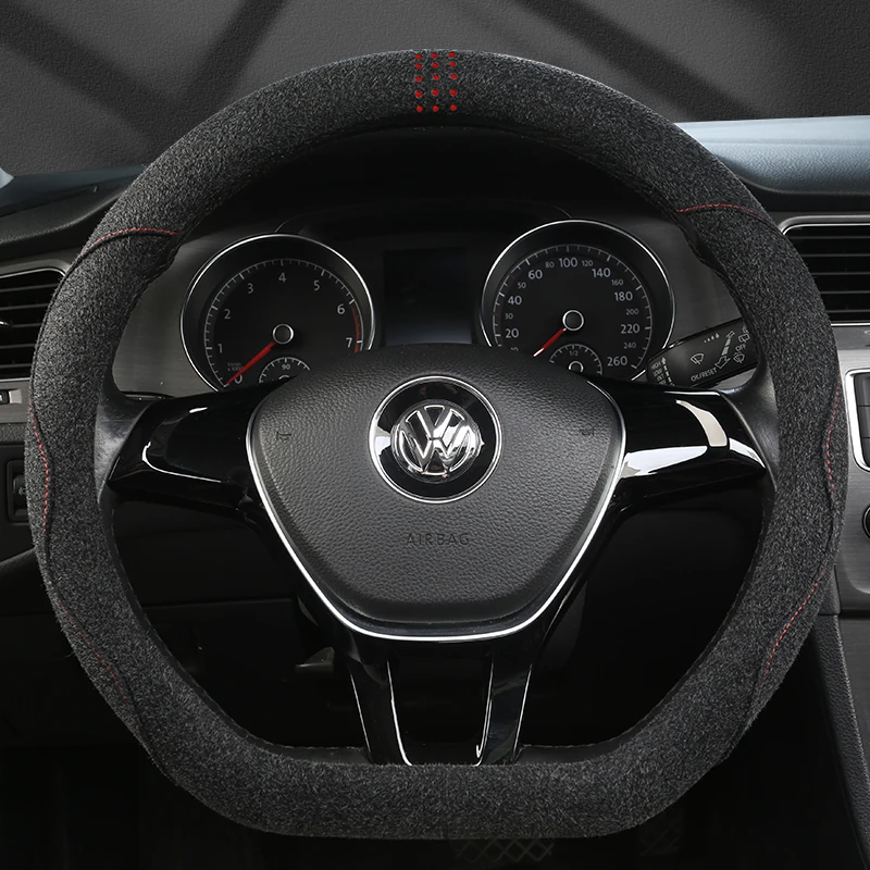

D Shape 38cm Steering Wheel Cover Suede Cow Leather for VW GOLF 6 7 2015 POLO JATTA Suzuki Swift Nissan Rogue Citroen C3-XR C4
