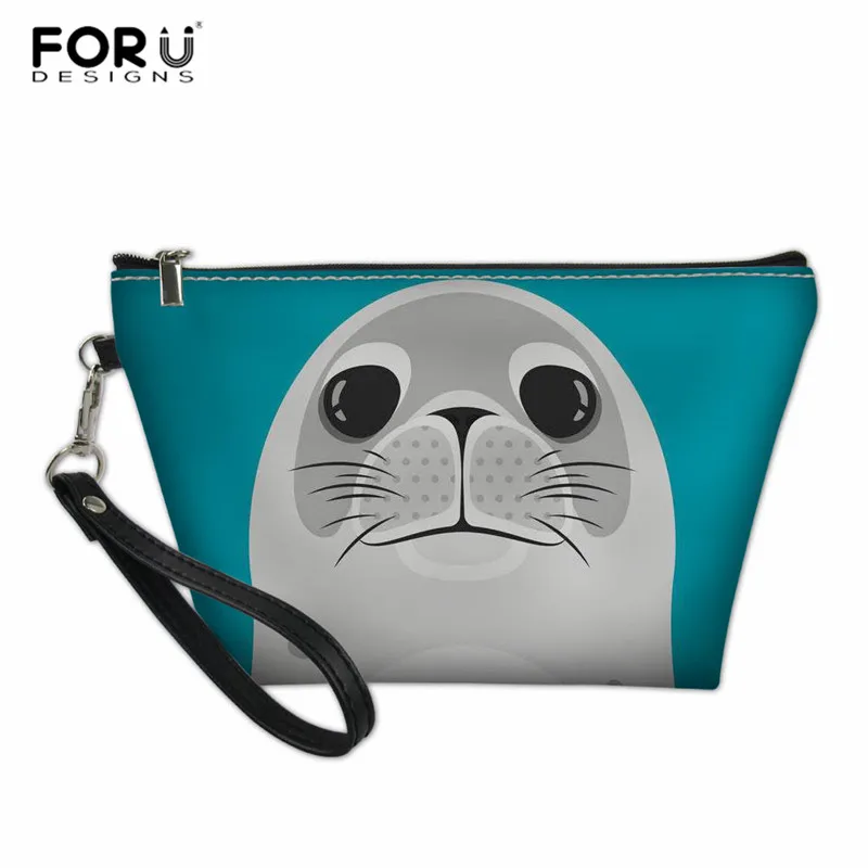 

FORUDESIGNS Portable Cosmetic Bag Cartoon Animal Seal Prints Women Small Toiletry Make up Bag Kid Girls School Pencil Case