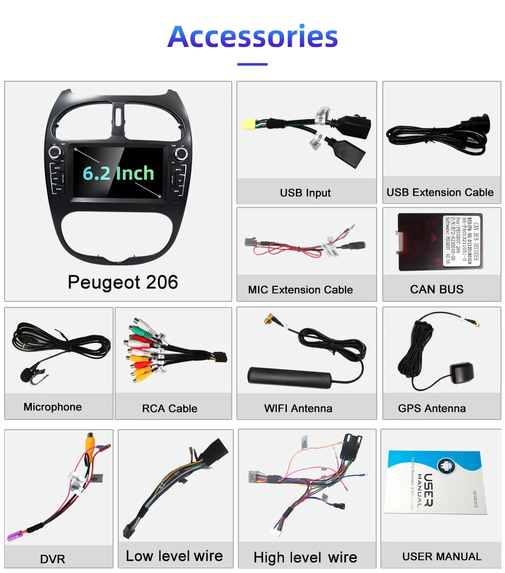 YAZH Android 9 0 DVD CD плеер для Peugeot 206 2002 2003 2004 2005 2006 2007 2008 Автомагнитола с Bluetooth 5 экран Link