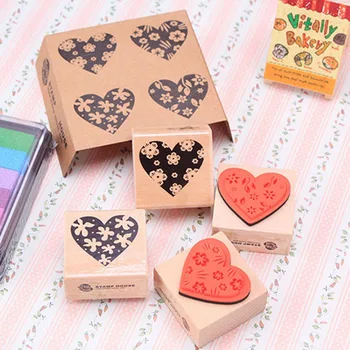 

4 Pcs Hot Sale Vintage Creative Heart Stamp DIY Wooden Rubber Stamps for Scrapbooking Stationery Supplies