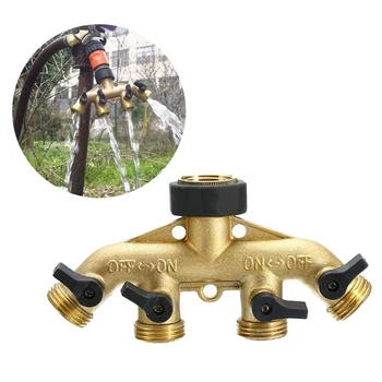 

4WAY WATER SHUT OFF VALVE SOLID BRASS HOSE SPLITTER CONNECT MULTIPLE GARDEN HOSE