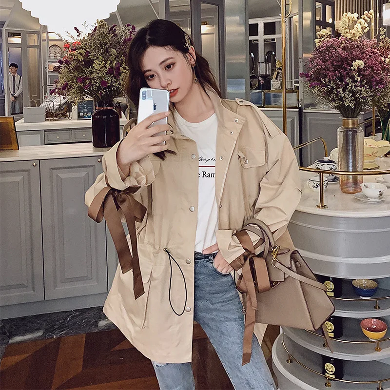 

Photo Shoot Short-height Trench Coat Women's Mid-length Korean-style Hong Kong Style Spring And Autumn New Style Students Loose-