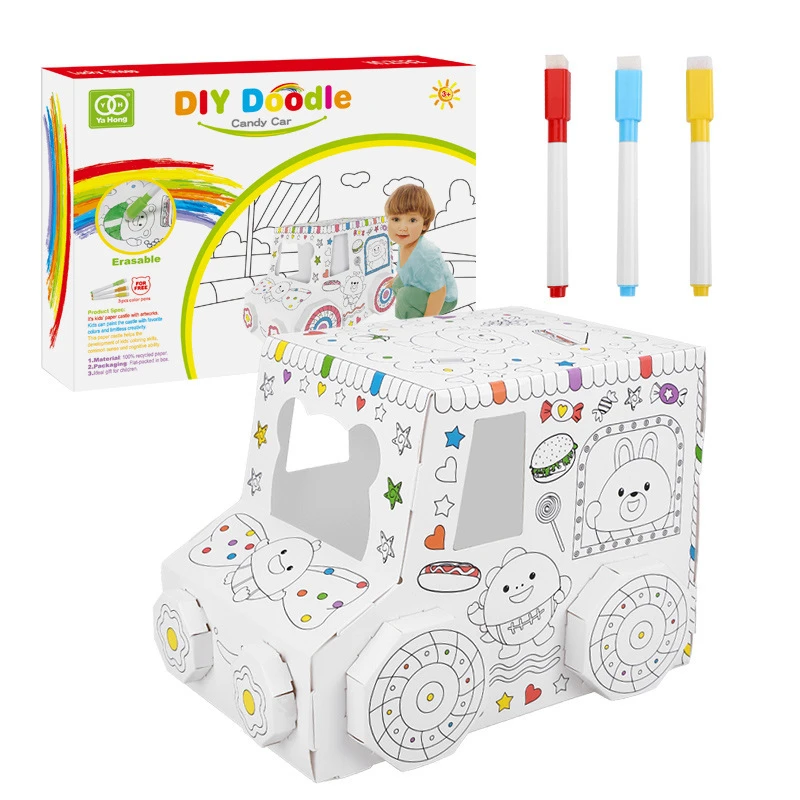 Educational 3D DIY Doodle Graffiti Cardboard Toy Coloring Assembled Puzzle Kid Manual Disassembly and Paper-cutting House Model 8