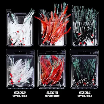 

10pcs/lot Fish hook 2#-10# Fish Assist Hook Jig with Feather for Fishing Attract Fishing lure bait hook Tackle Accessories