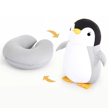 

Hot Sale Cute Penguin Deformable U-shaped Plush Pillow Travel Animal Pillow Car Cartoon Headrest Doll Multi-functional Storage