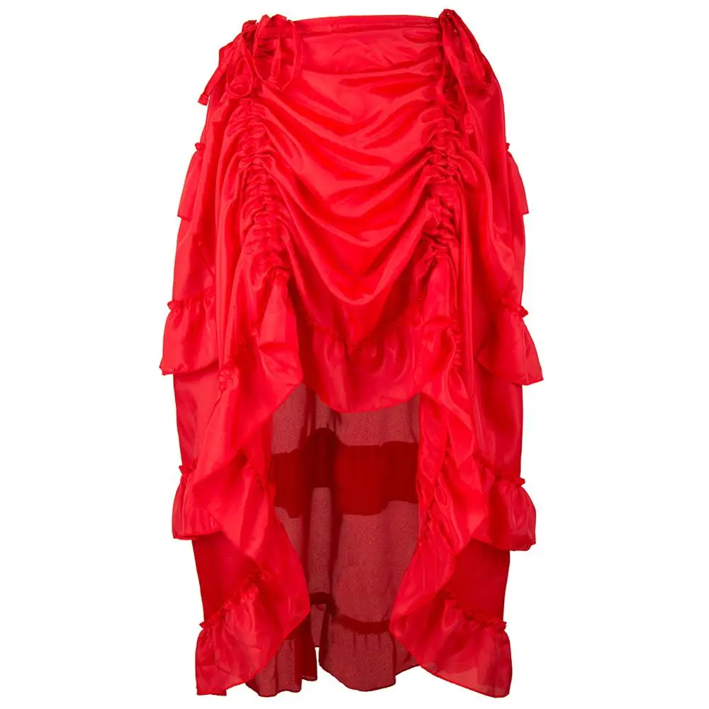 Викторианские коричневые спереди короткие сзади Длинные асимметричные оборки псевдостаринные юбки плюс размер готическая одежда винтажные юбки для женщин 6XL - Цвет: Red