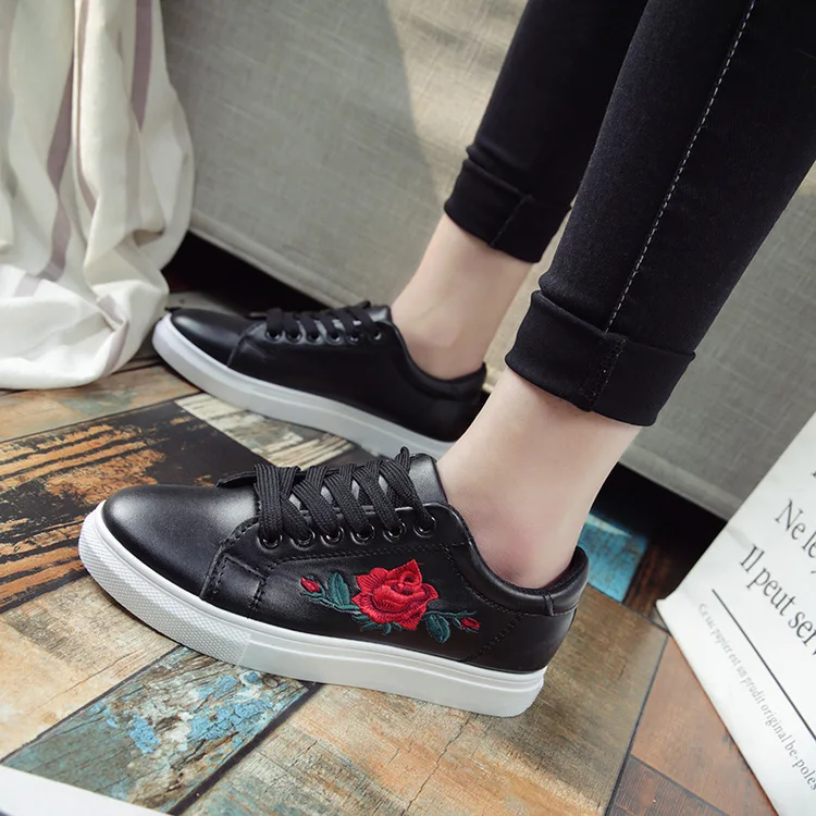 

2018 Spring And Autumn Lace-up Korean-style Embroidery New Style Low-Cut WOMEN'S Shoes Loafers Women's White Shoes Board Shoes S
