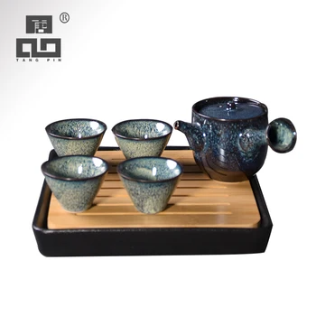 

TANGPIN chinese ceramic kyusu teapots with 4 cups for puer blue tea pot set chinese kung fu tea set drinkware