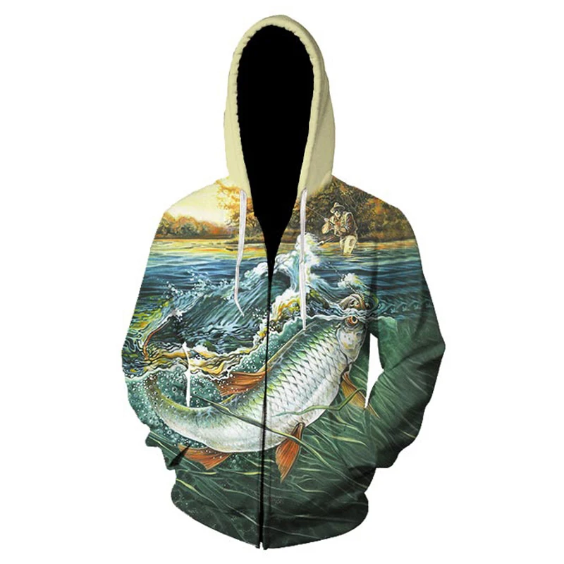 New Fashion Sweatshirt Men / Women 3d Hoodies Print animal fish grass carp pattern Slim Unisex Slim Stylish Zipper Hoodies