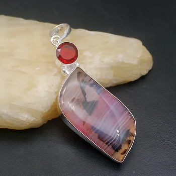 

Elegant Charm BotswanaAgate Red Garnet Silver Color Necklace Pendants 61MM VC105