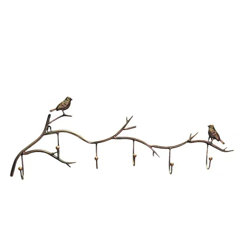 5 Hooks Wrought Iron Bird Door Hook Rack Clothes Rack Robe Key Holder Door Mounted Hat Hanger Kitchen Wall Home Decoration - Цвет: Bronze