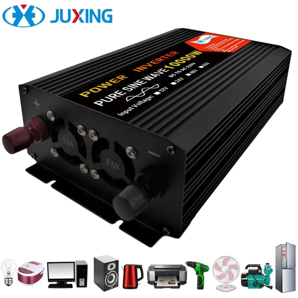 US $154.90 JUXING 10000W Pure Sine Wave Power Inverter Converter Bulitin Transformer DC12V 24V 48V 60V to AC 220V with AC outlet