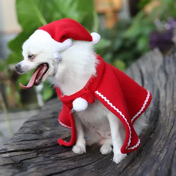 

Christmas Pet Clothes Costumes Cloak With Santa Claus Hat for Dog Cat Decoration Cosplay