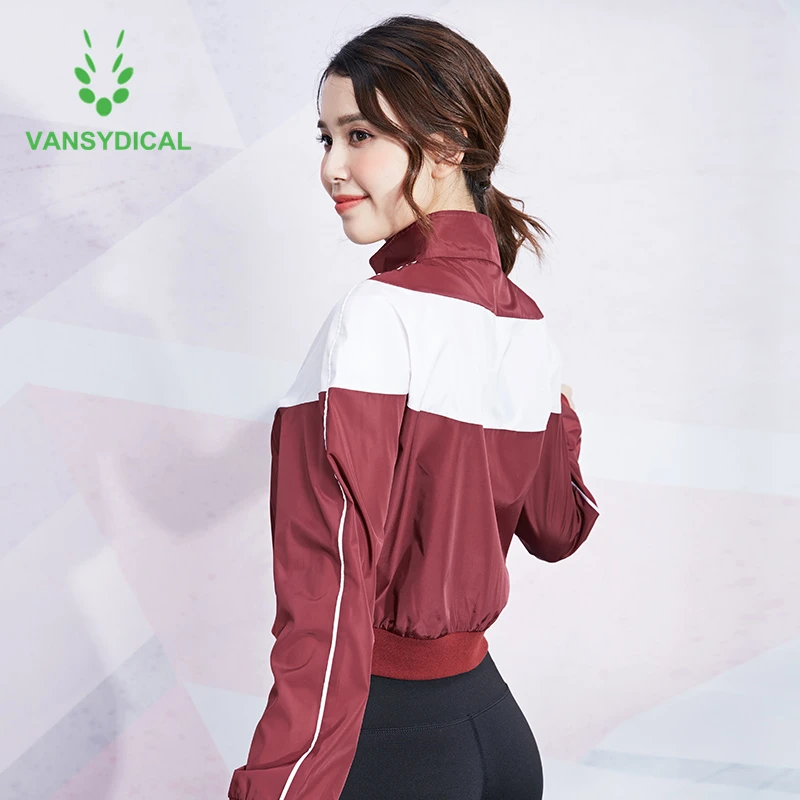 Vansydical спортивные куртки для бега женщин на молнии спортзала йоги Обрезанные Топы