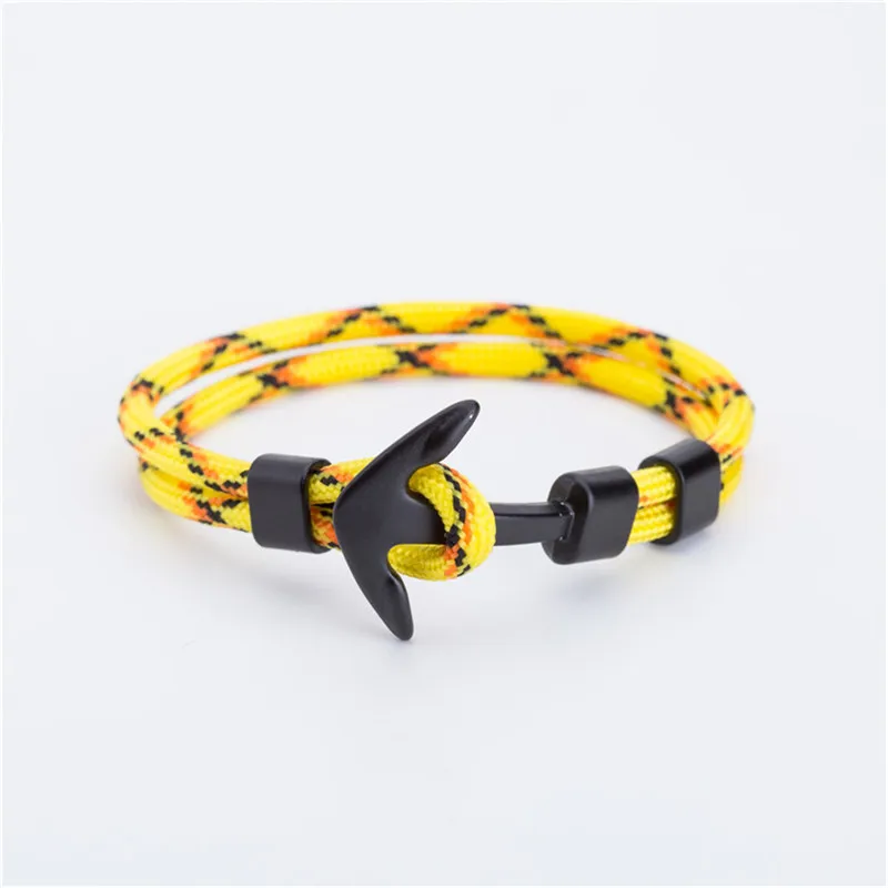 Модные желтые браслеты с якорем, Мужская веревочная цепочка с подвеской, паракордовый браслет wo, мужские металлические спортивные крючки