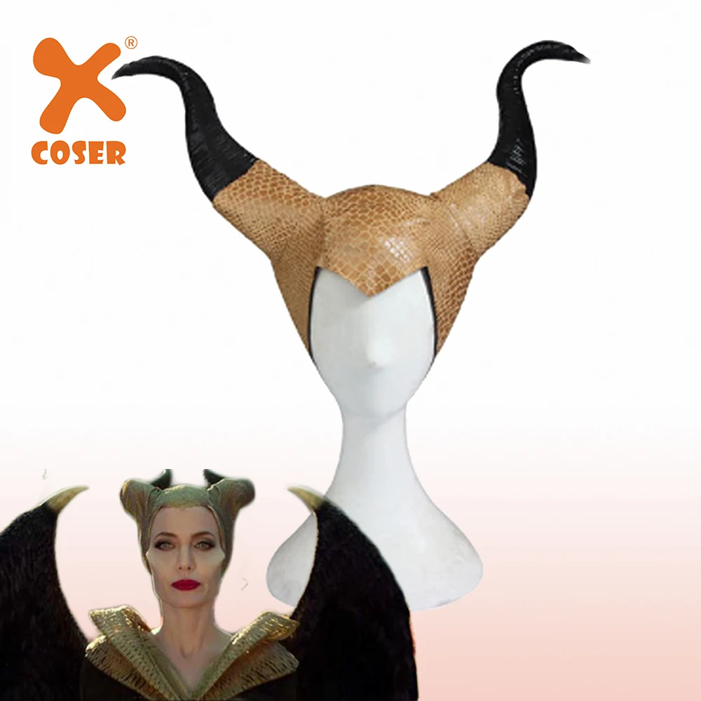 Xcoser Maleficen желтый латекс головные уборы Косплей головные Уборы Хэллоуин вечерние аксессуары для женщин драматический Реквизит Высокое качество