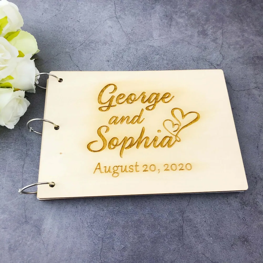 Custom Wood Cover Guest Book Wedding Memory Album Gift For Couple Personalized Baptism Party Signature Rustic Guest Book (4)