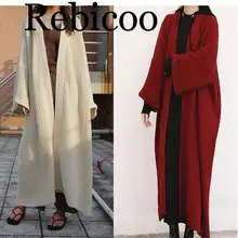 Женский кардиган зимний свитер женский удлиненный свободный шерстяной толстый женский s трикотаж весеннее однотонное пальто с длинными рукавами