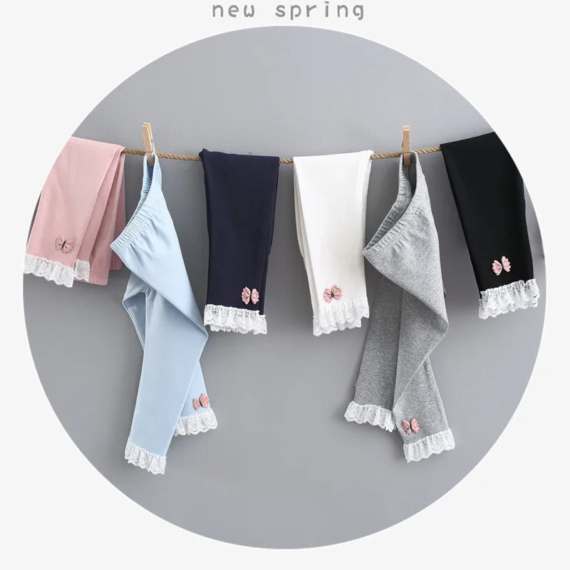 

Special Offer New Style Childrenswear 9910 Autumn Solid Color Lace CHILDREN'S Leggings Girls 2019 Crawler C105