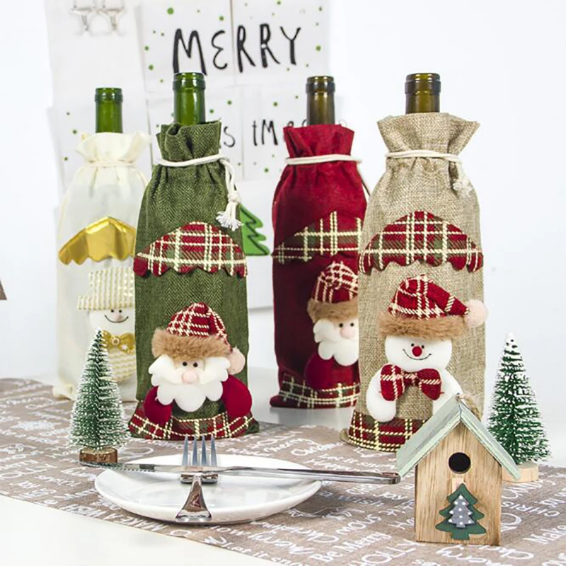 Merry Christmas Wine Bottle Cover Santa Claus Xmas Tree Ornament Home Decoration