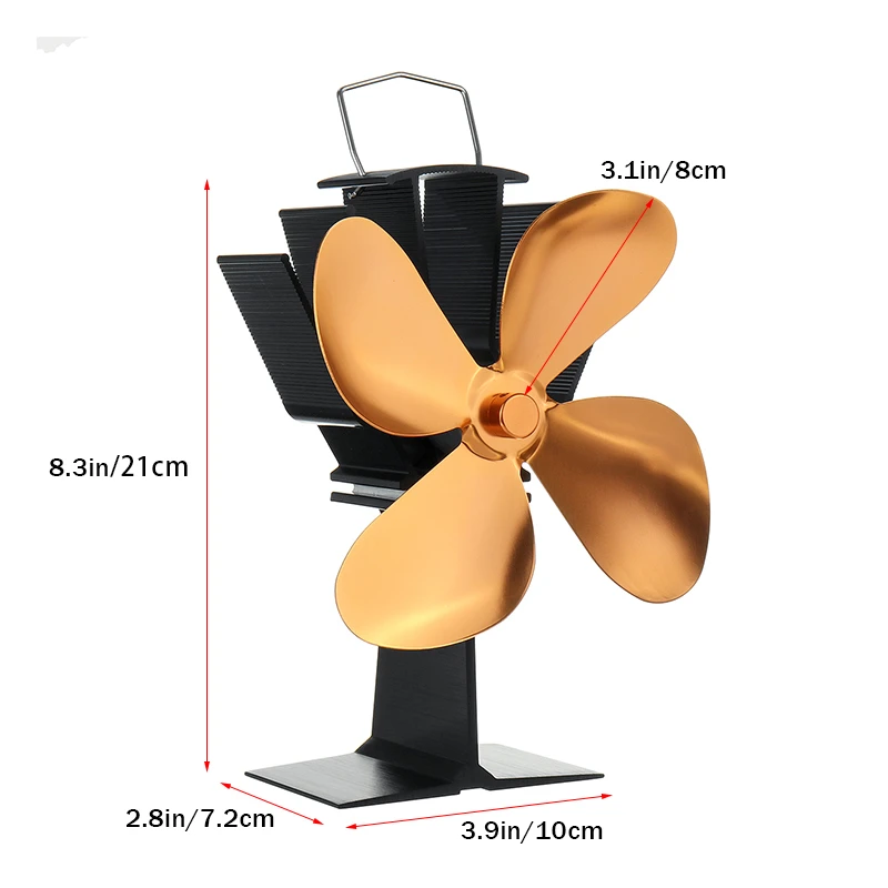 Золотой камин 4 лопасти вентилятор для печи, работающий от тепловой энергии деревянная горелка экологичный тихий вентилятор дома эффективное распределение тепла