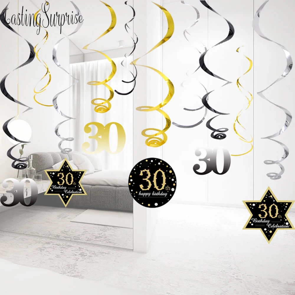 18th 21th 30th 40th 50th 60th лет спиральный орнамент Юбилей висит завитки из фольги для День рождения украшения поставки