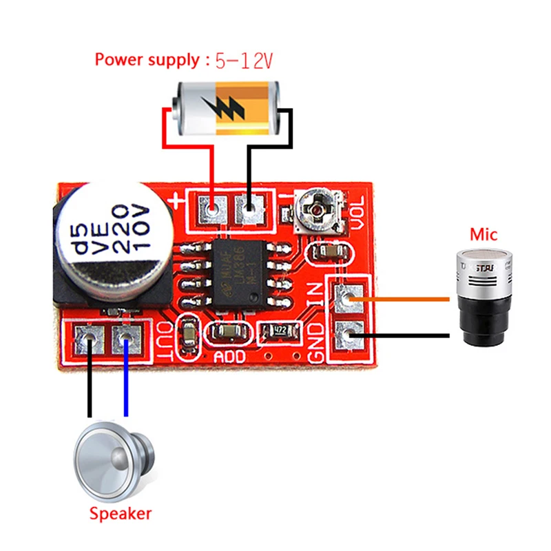 DC 5V 12V микро электрический усилитель микрофон конденсатор мини